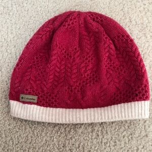 Columbia pink and white knit beanie hat